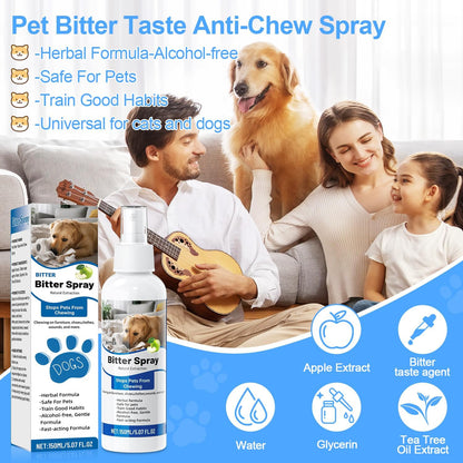 Bitter Apple Spray for Dogs to Stop Chewing | Natural Non-Toxic No Chew Spray for Dogs 150ml, Dog Training & Behavior Aids Chew Deterrent | Stop Licking Wounds | Protect Furniture Shoes
