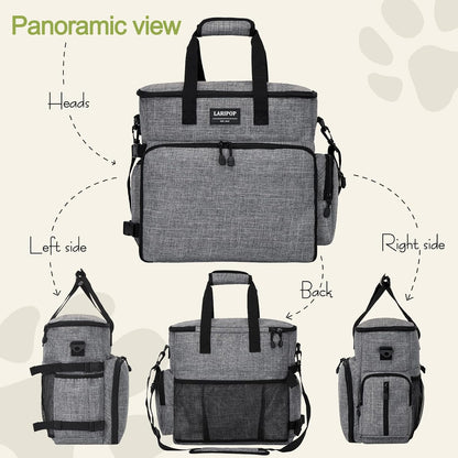 Dog Travel Bag,Weekend Pet Travel Bag Set for Dog and Cat,Airline Approved Tote Multi-Function Dog Bags for Traveling,Include 2 Collapsible Bowls,2 Food Storage Containers,1 Feeding Mat,Gray