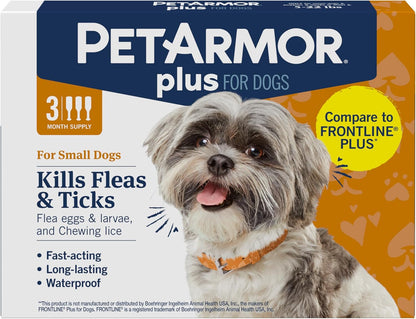 PetArmor Plus Flea and Tick Prevention for Dogs, Small Dog Flea and Tick Treatment, 3 Doses, Waterproof Topical, Fast Acting (5-22 lbs)