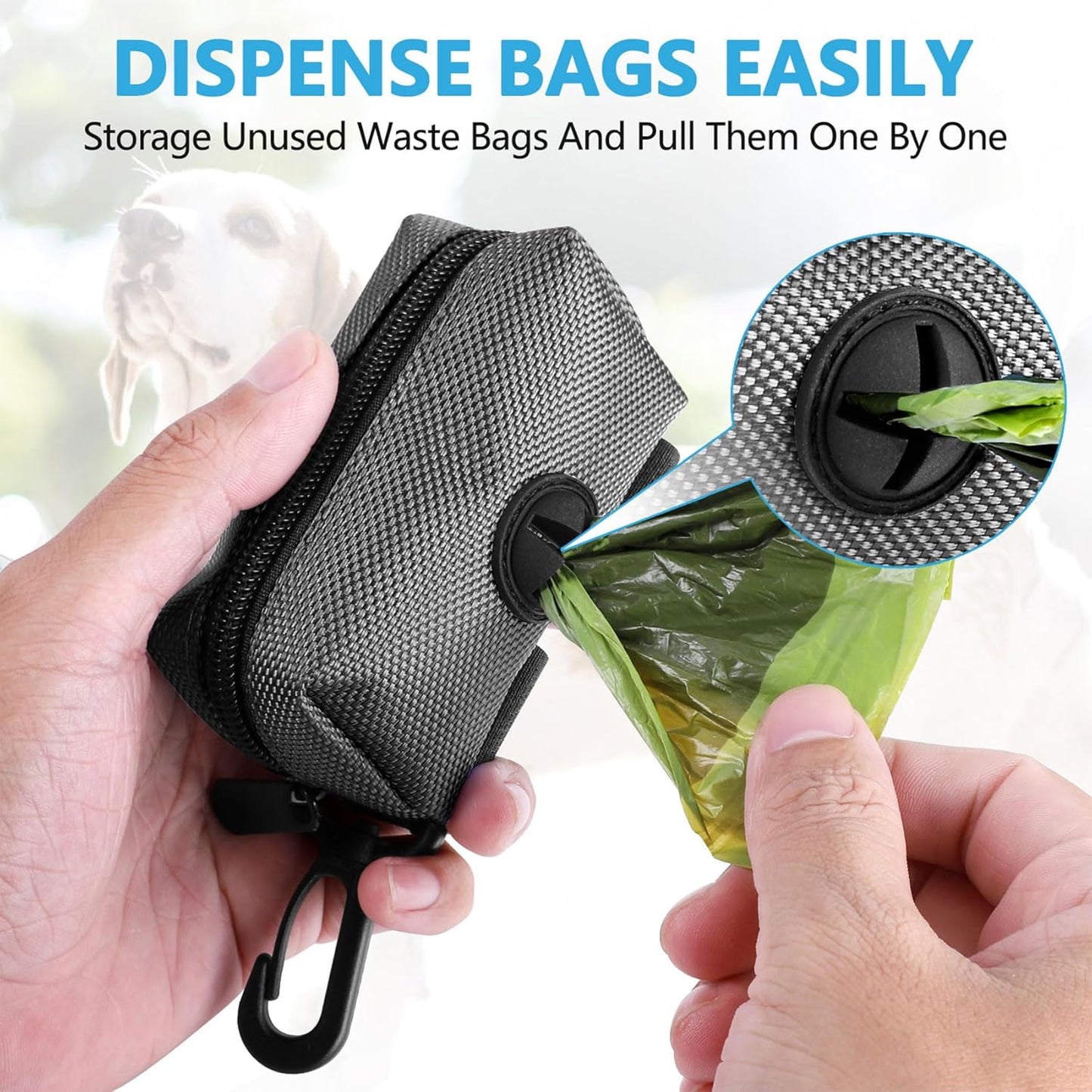 Dog Waste Bag Dispenser Pet Poop Bags Holder for Doggie Waste Bags Dispensers Soft Fabric Zipper Small Doggy Puppy Pouch for Leash Accessory Attachment with Carrier,Grey