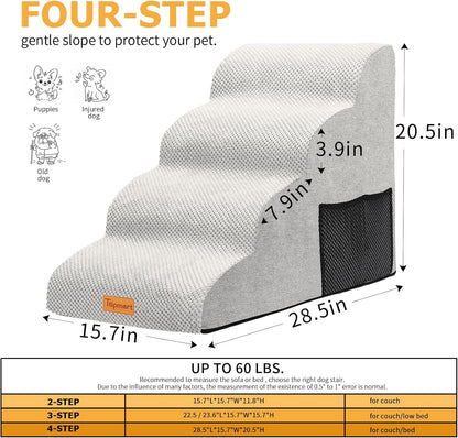 Topmart High Density Foam Dog Steps 4 Tiers,Extra Wide Deep Pet Steps,Non-Slip Dog Stairs Ramp for Bed,Soft Foam Cat Ladder,Best for Older Injured,Older Pets,Cats with Joint Pain