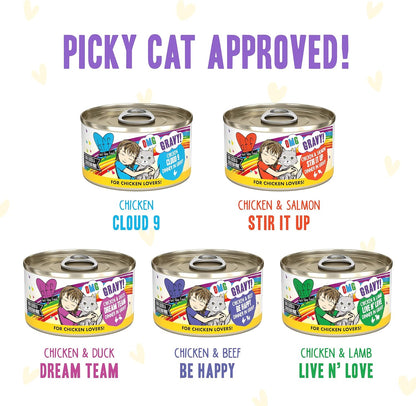 Weruva B.F.F. OMG - Best Feline Friend Oh My Gravy, Yahoo Yellows Variety Pack, 2.8oz Can (Pack of 12)