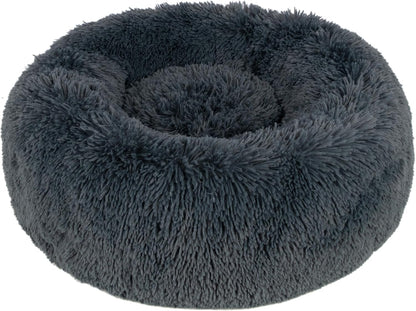 Best Pet Supplies Round Donut Dog Bed with Plush Faux Fur Fabric, Calming, Anti-Anxiety Cushion for Indoor Pets, Slip-Resistant Base, Soft Ergonomic Support - Gray, 24x24x7''