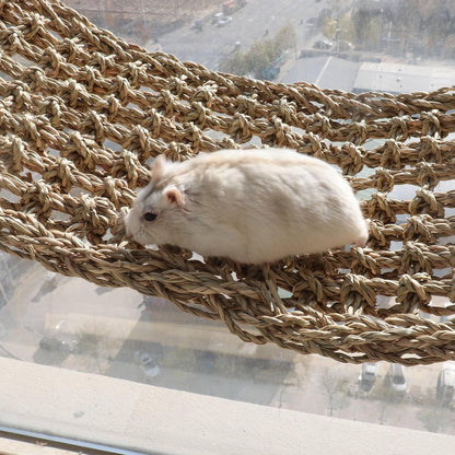 Rat Climbing Toys, 39 x 7 inch Small Animals Seagrass Mat Toy, Cat Climbing Toys, Natural Seagrass Woven Net Hammock with Hooks, Cage Accessories for Hamster Guinea Pig Parrot Parakeets Cockatiels