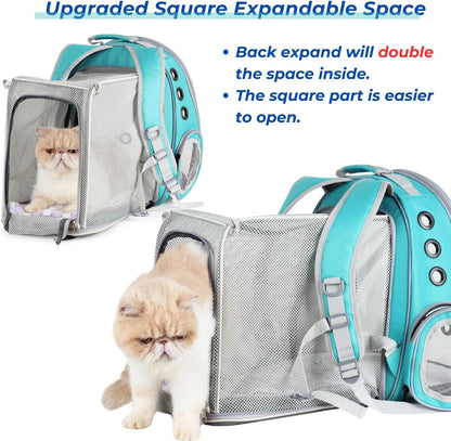 Lollimeow Cat Carrier Backpack, Bubble Expandable Backpack Carrier, Pets and Small Dogs,Airline-Approved, Designed for Travel, Hiking, Walking & Outdoor Use (Square Back Expandable-Green)