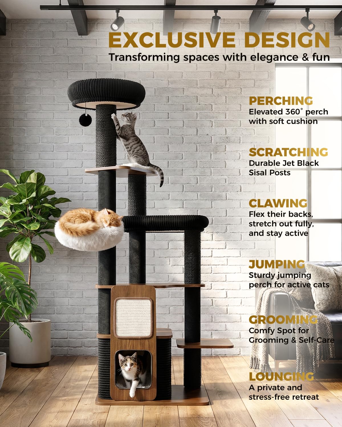 Purrlato 63" Heavy Duty Cat Tree for Indoor Cats. Chosen for real quality, fits naturally into