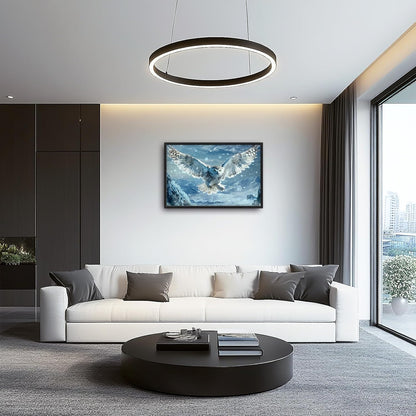 Framed Large Snowy Owl Wall Art for Living Room, Oversized Snowy Mountain Wall Decor Landscape Canvas Painting Modern Artwork Home Decoration for Living Room Bedroom Office 36"x24"