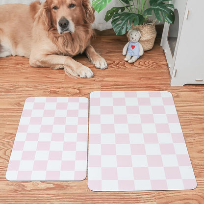 Ralxion Checkered Dog Feeding Mat, Absorbent Mats for Dog Food and Water Bowl, Dispenser, Feeder, Retro Aesthetic Pastel Pink Checkerboard Pet Placemat for Dogs, Cats, Puppy Accessories, 16" X 24”