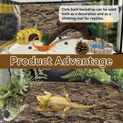 2PCS Natural Cork Terrarium Background,11.81 x 11.81 Inch Reptile Bark Background 3D Bearded Dragon Tank Climbing Mat Habitat Decoration for Lizard Gecko Chameleon Tortoise Snake Spider Frog