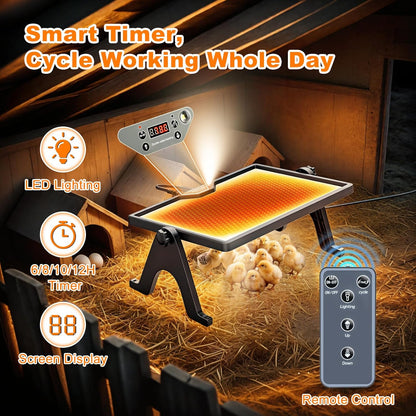 Pawaboo 6-in-1 Chicken Brooder Box for Chick Starter Kit, Includes Pet Cage Tent, Brooders Heating Plate, Chicks Perch, Feeder and 1.1L Chick Waterer, Baby Chicks Supplies (Brooder Set)