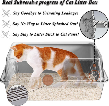 Suhaco Stainless Steel Litter Box Side Entry, Kitty Black Litter Mat and White Scoop Included Covered Metal High Sided Large Cat Litter Box with Lid Removable Enclosure for Medium Cats (Black)