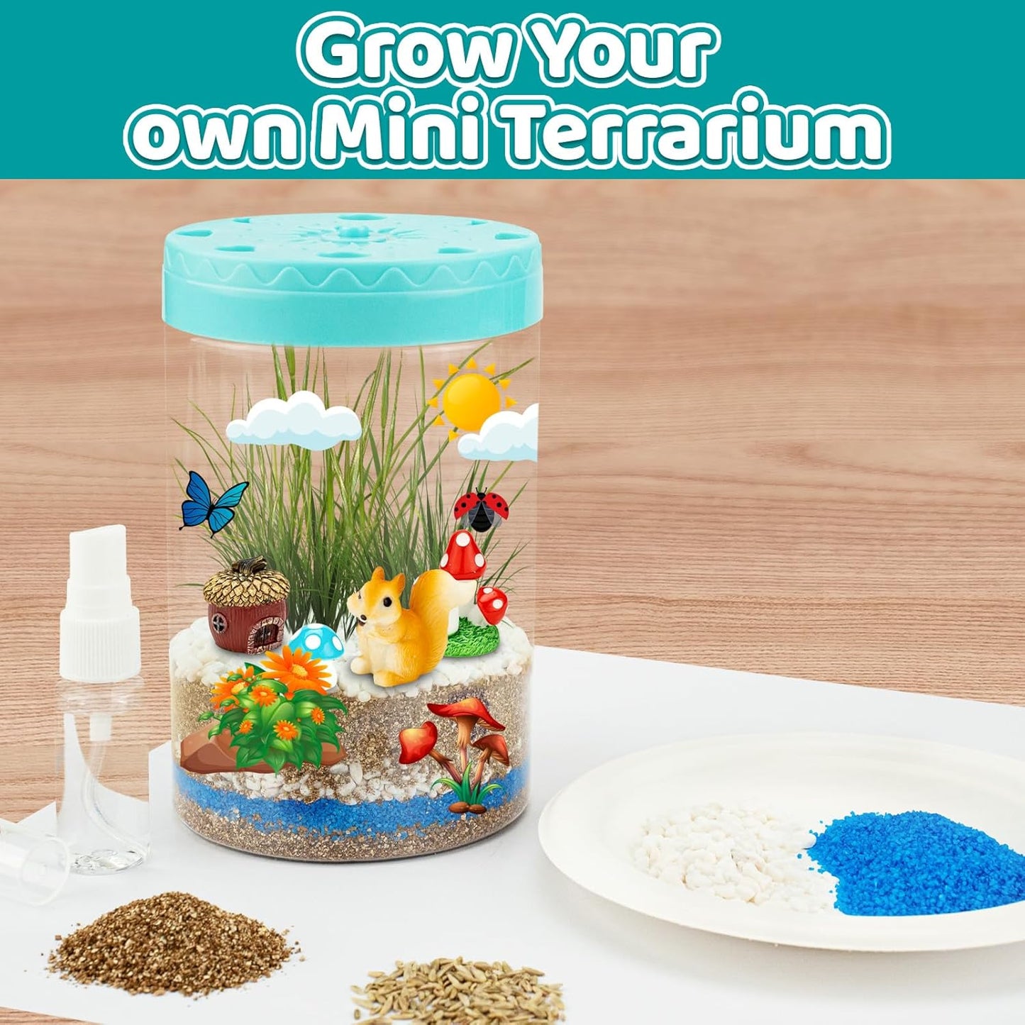 Light Up Terrarium Kit for Kids,Squirrel Gardening Kit for Boys and Girls,Creative Educational Gardening Toy,Arts and Crafts Activity Kits,Birthday Gifts for Ages 4 5 6 7 8-12