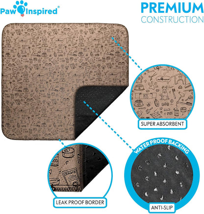 Paw Inspired Washable Pee Pads for Dogs | Reusable Puppy Pads | Waterproof Whelping Pads | Washable Training Pet Pads, Washable Potty Pads Extra Large Sizes (Classic, 32x30" - pattern (2 pack))