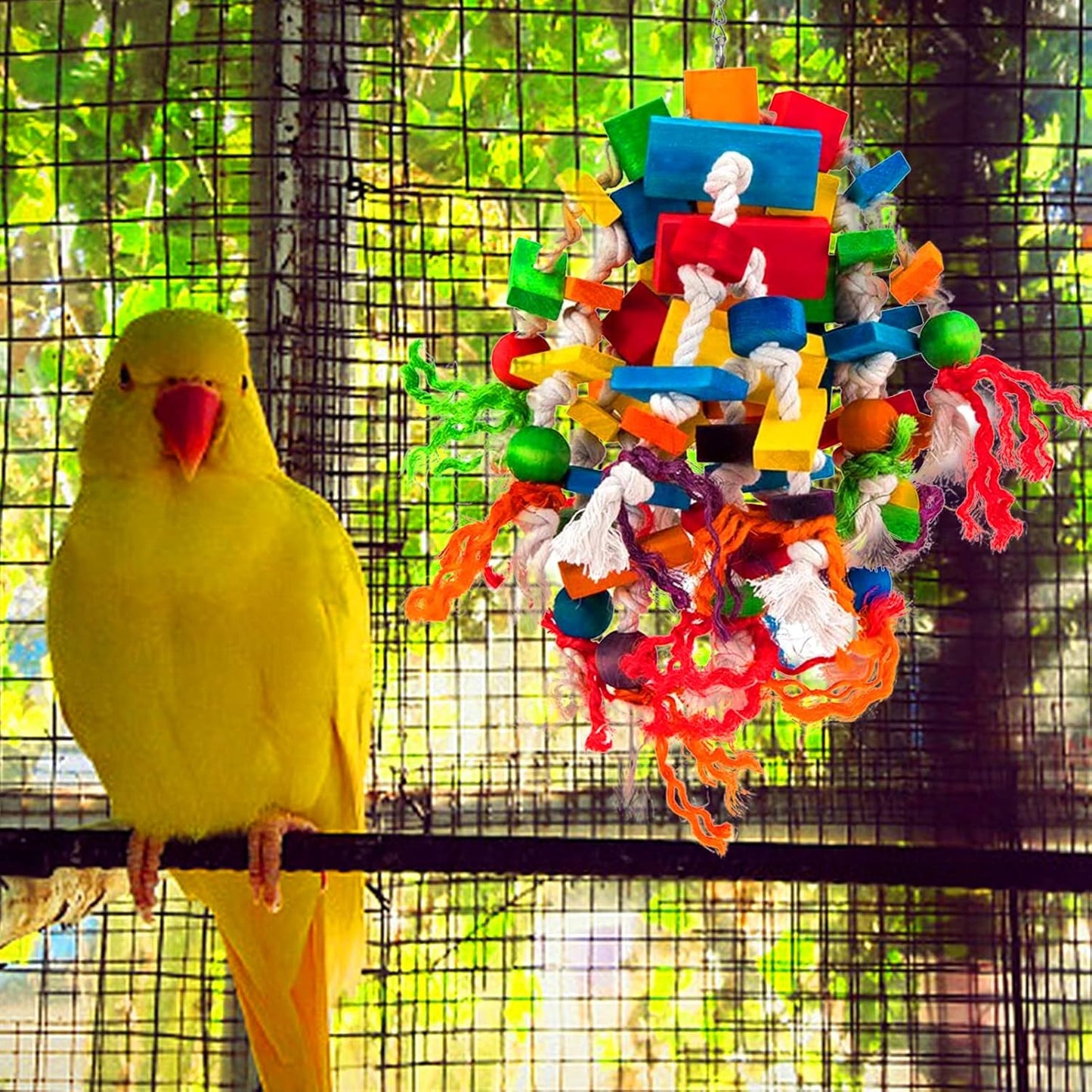 Large Parrot Toy - Multicolored Wooden Blocks Tearing Toys for Birds Suggested for African Grey, Macaw and Amazon Parrots