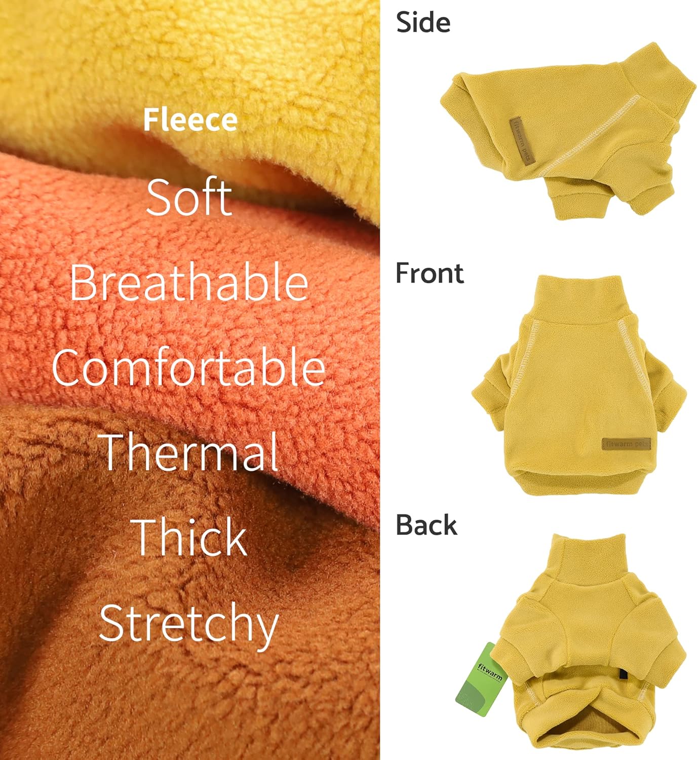 Fitwarm 3 Pack Classic Fleece Dog Sweater, Turtleneck Dog Sweatshirt, Winter Clothes for Small Dogs BoyGirl, Pet Pullover Jumper, Cat Apparel, Orange, Yellow, Coffee, Medium