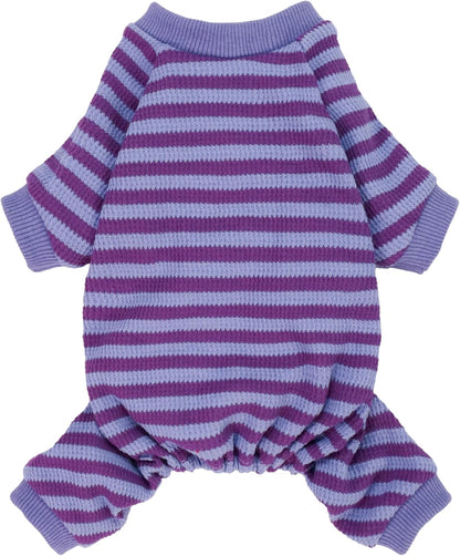 Fitwarm Purple and Violet Striped Dog Pajamas, Waffle Dog Clothes for Small Dogs Girl Boy, Puppy Onesie with Feet, Pet Cat Outfit, XS