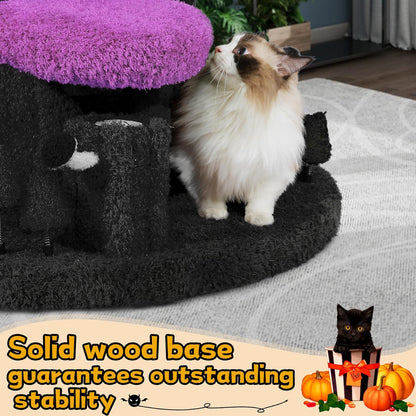 Super Large Cat Tree for Indoor Cats, All-in-One Tall Cats Tower with Scratching Post, Luxury Multi-Level Solid Wood Cat Condo for Multi-Cat Families (Purple)