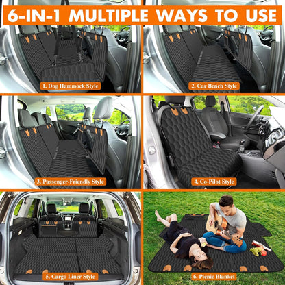 Dog Back Seat Cover, Waterproof Scratch Proof Nonslip Dog Hammock for Car, Car Seat Cover for Back Seat with Sanitary Pad Mesh & Pocket for Cars SUVs and Trucks - S, Black/Orange