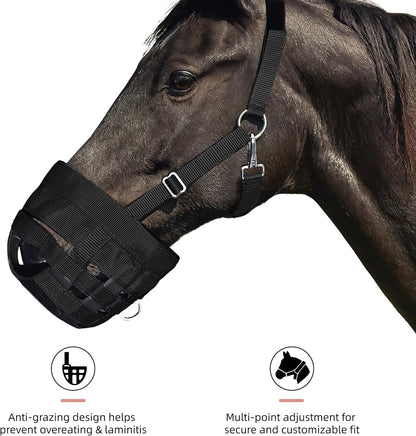 BARN & STABLE Horse Grazing Muzzle Halter for Easy Breathe, Comfortable Professional Horse Muzzle Grazing with Adjustable Straps, Velcro and Buckles, Suitable for Precaution of Laminitis