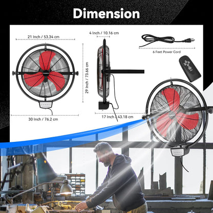 20 IN 5500 CFM Remote Control Wall Mount Fan, 3 Speed High Velocity Wall Fan with Timer, Oscillation & Tilting, Air Circulator for Garage, Commercial, Greenhouse, Warehouse & Gazebo Use, UL Listed