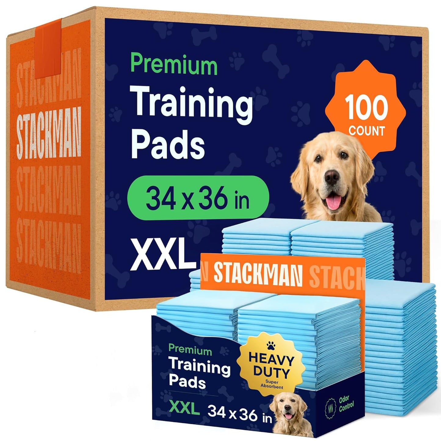 Puppy Pads Pet Pee Pads 34" x 36" [100-Count] Pet Training Disposable Pads, Extra Large Breed, Leak-Proof, Bulk Case Pack - for Golden Retrievers, Boxers, Great Danes, Heavy Duty Surface Protector
