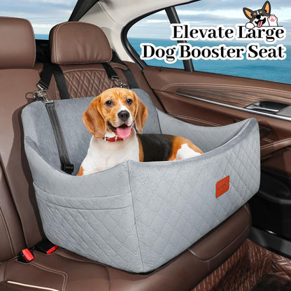 Dog Car Seat for Medium & Large Dogs Up to 55lbs, Memory Foam Cushion, Washable Cover, Safety Straps & Non-Slip Base(Grey,Large)
