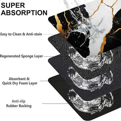 Black Gold Marble Dog Cat Food Mat-Absorbent Placemat for Food and Water Bowl, Waterproof Non Slip Rubber Backing Dog Food Mats for Floors, Pet Supplies 12 * 20 inch
