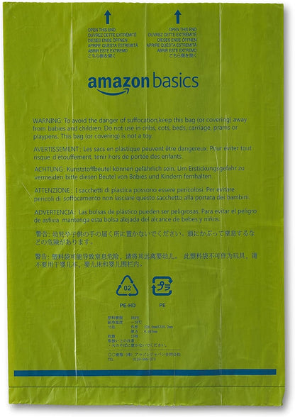 Amazon Basics Dog Poop Bags with Dispenser, 810 Count, Enhanced for Guaranteed Leakproof, Talcum Powder Scented, Includes Leash Clip
