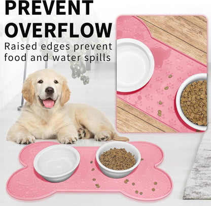 Dog Food Mat Anti-Slip Silicone Dog Bowl Mat Thicker Pet Placemat Waterproof Cat Feeder Pad with Raised Edge Puppy Kitten Feeding Mats Suitable Small Medium-Sized Dogs Cats Eating Tray