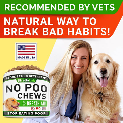STRELLALAB No Poo Chews for Dogs - Coprophagia Deterrent for Dogs - No Poop Eating - Digestive Enzymes - Gut Health & Immune Support - Stop Eating Poop - (180Ct, Poultry)