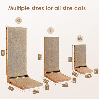 EHEYCIGA Cardboard Cat Scratcher for Indoor Kitten Cats, 19 Inch L Shaped Vertical Cat Scratching Board with Ball Cat Toy, Small Cat Scratcher Pad, Brown