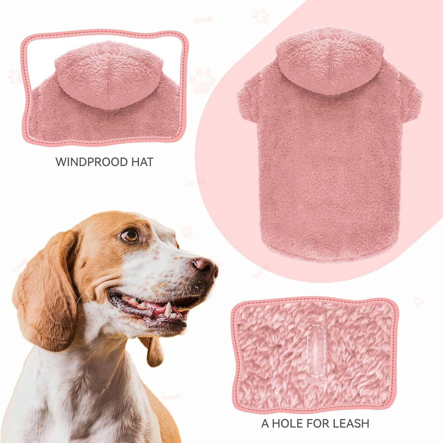 Fuzzy Dog Sweaters for Large Dogs Soft Double-Sided Plush Fleece Pet Sweater Clothes Pet Coats Dog Hoodie Sherpa Hooded Sweatshirt(Pink-L)