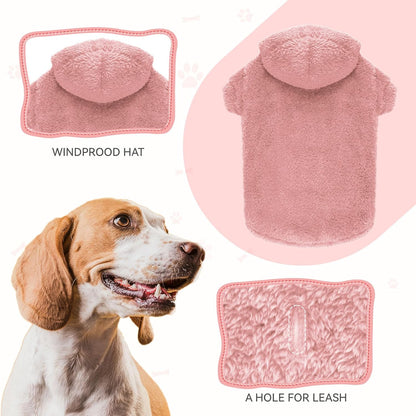 Fuzzy Dog Hoodie Dog Sweaters for Large Dogs Soft Double-Sided Plush Fleece Sweater Clothes Coats Hoodie Sherpa Hooded Sweatshirt(Pink-XXL)