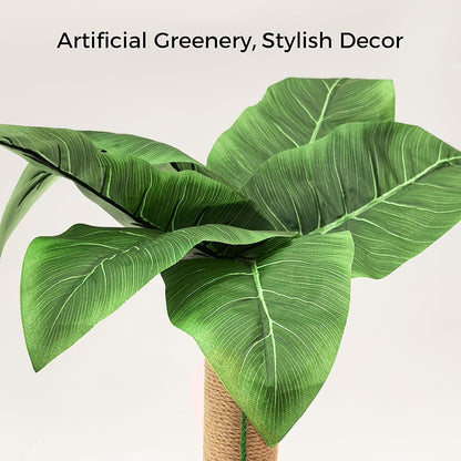 Cat Scratching Post, Wooden Cat Scratcher Toy for Indoor Cats, Sisal Ball Toy with Hanging and Track Balls, 17.7" Tall Banana Tree Cat Tower for Kittens