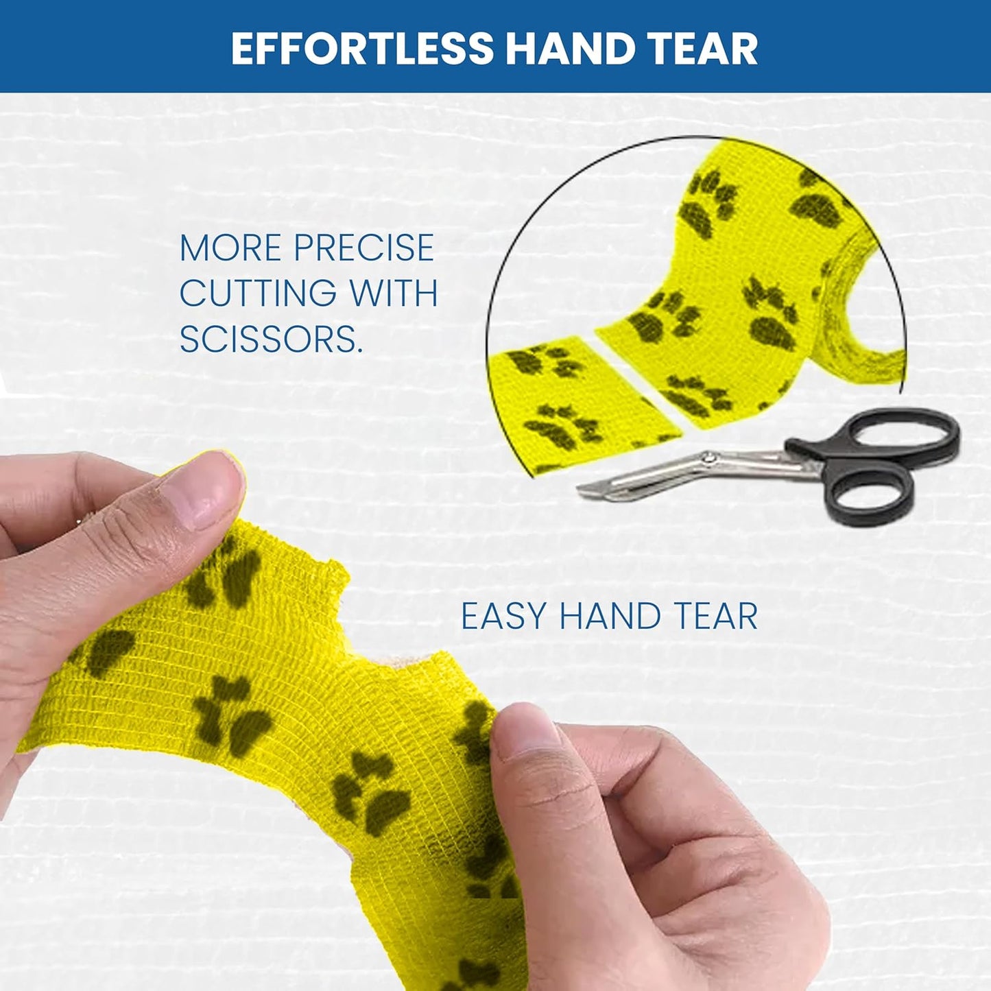 Self Adhesive Bandage Wrap - Pack of 09 Assorted Colors, Breathable & Water-Resistant Vet Wrap for First Aid, Sports Injury, Body Sprains, & Pets (2 Inch Paw Print Multicolor - 09 Pack)