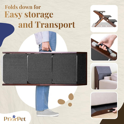 Dog Steps for Bed & Couch 2-in-1 Dog Stairs/Ramp - Height Adjustable Dog Ramp for Couch 7” - 20” - Pet Stairs, Dog Stairs for Small Dogs - Easy to Move Pet Steps with Landing Platform, Walnut