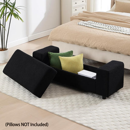 Teddy Storage Ottoman Bench for Bedroom, Comfy Boucle End of Bed Bench with Large Hidden Storgae Space, 55 inches Window Bench for Living Room/Reception Room/Mudroom, Black