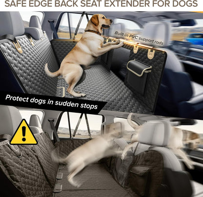 Back Seat Extender for Dogs, PVC Rods Support and Hard Bottom Car Seat Cover for Dogs, Heavy Duty Dog Car Seat Cover for Back Seat, Dog Hammock for Car, Waterproof Pet Bed For Car, SUV, Truck