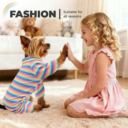 BAEJMJK Striped Dog Pajamas Stretchy Cute Four-Legged Boy Girl Dog Clothes with Sleeves Comfortable Dogs Jumpsuit Colorful Pet Puppy Outfits Apparel for Small Medium Dogs Cats(Pink,Pink,XX-Large)