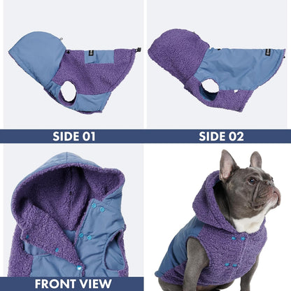 Spark Paws Reversible Dog Sweater, Sherpa Jacket Vest with Warm Fleece Lining, Warm Coat for Winter, Suitable for Small Medium, Large, XL XXL Dogs - Purple and Navy Blue - 3XL