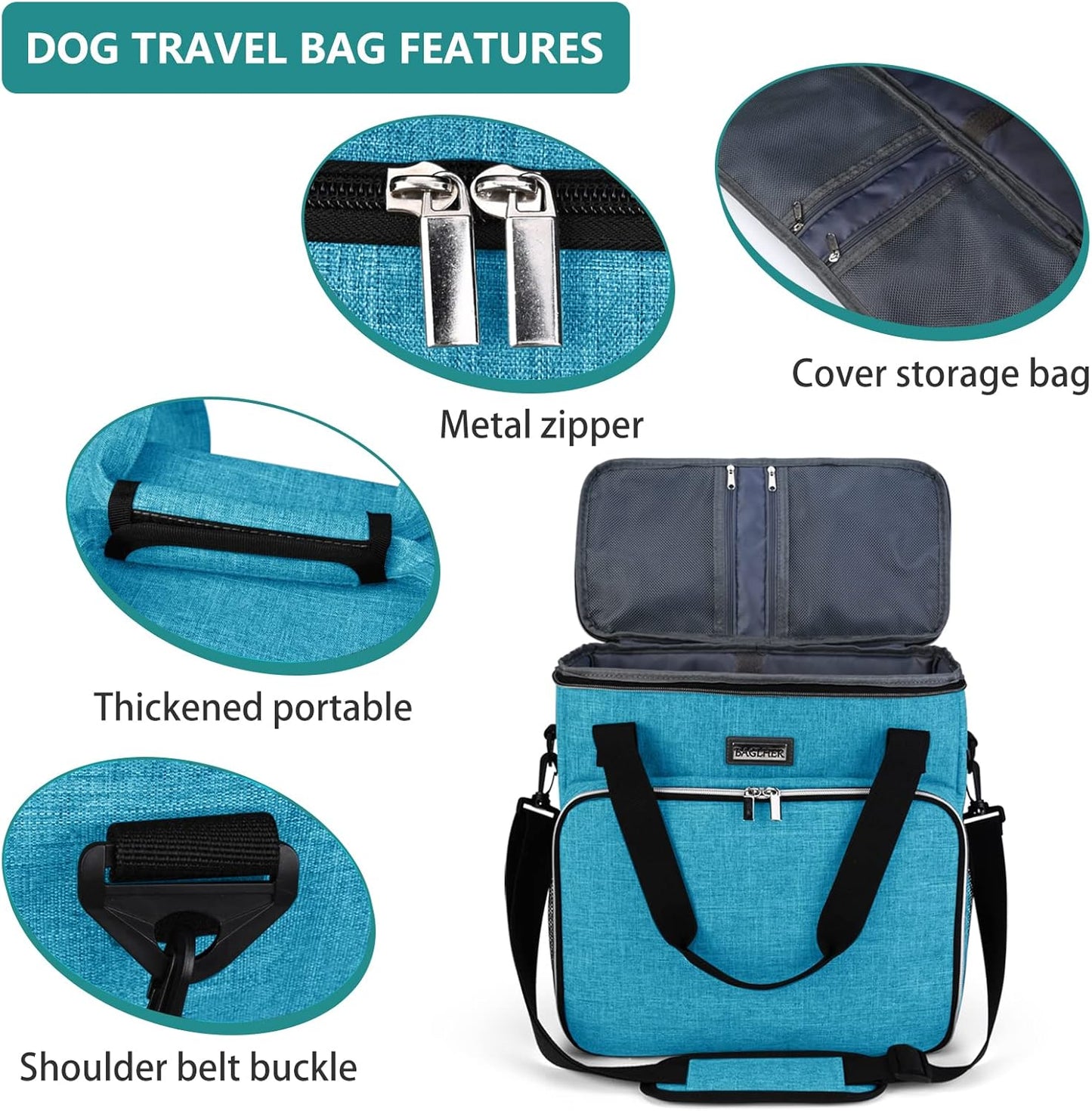 BAGLHER Dog Travel Bag, Pet Travel Bag (ALL Pet Travel Supplies), With 2 Pet Food Containers and 2 Collapsible Silicone Bowls; Essential Kits for Pet Travel Sky Blue