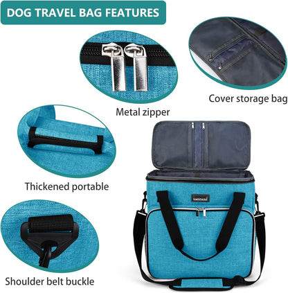 BAGLHER Dog Travel Bag, Pet Travel Bag (ALL Pet Travel Supplies), With 2 Pet Food Containers and 2 Collapsible Silicone Bowls; Essential Kits for Pet Travel Sky Blue