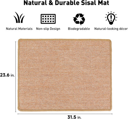 FUKUMARU Cat Scratcher Mat, 23.6 X 31.5 Inch Natural Sisal Cat Scratch Mats, Horizontal Cat Floor Scratching Pad Rug, Protect Carpets and Sofas Brown