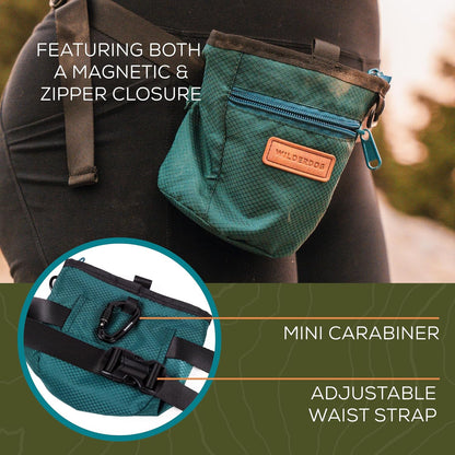 Wilderdog Dog Training Treat Pouch with Magnetic and Zipper Closure, Carabiner Attached, Adjustable Waist Strap - Green