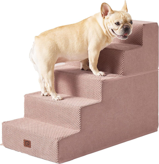 EHEYCIGA Dog Stairs for High Bed 22.5" H, 5-Step Dog Steps for Bed, Pet Steps for Small Dogs and Cats, Non-Slip Balanced Pet Ramp Indoor, Pink