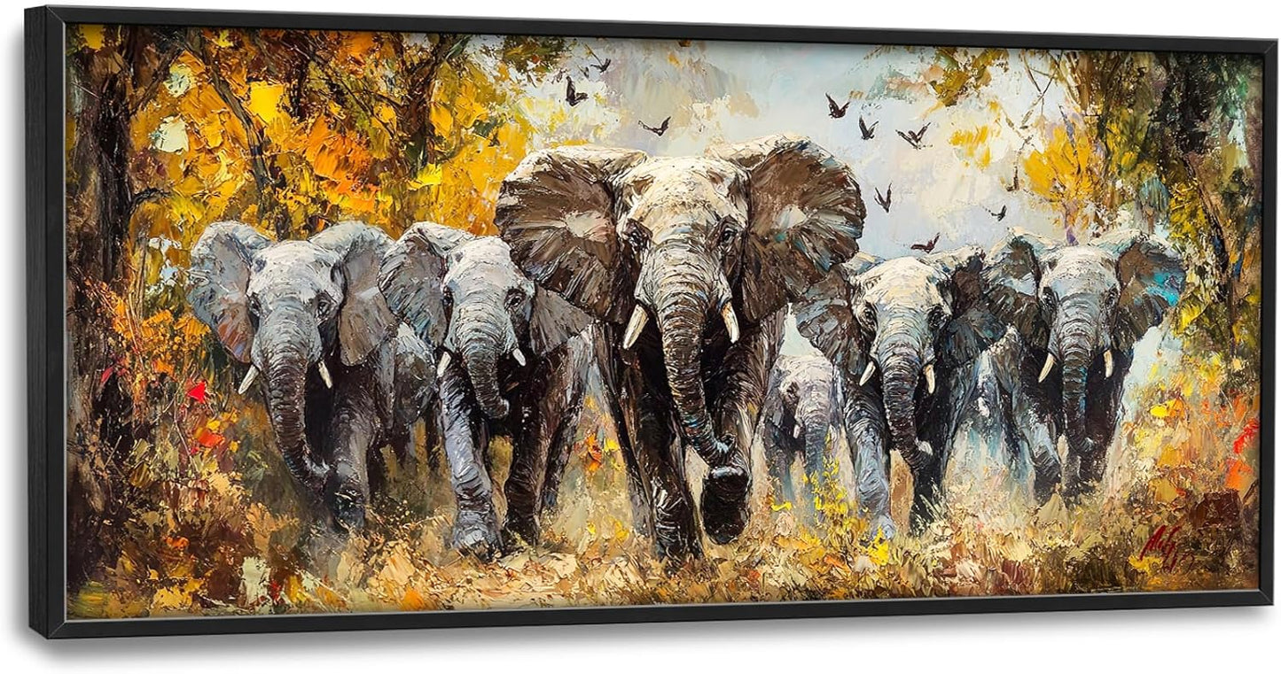 Extra Large Elephant Framed Wall Art for Living Room,Oversized Elephants Wild Animal Pictures Wall Decor,Forest Landscape Canvas Print Painting Modern Artwork Bedroom Office Bathroom 60L" x 30W"