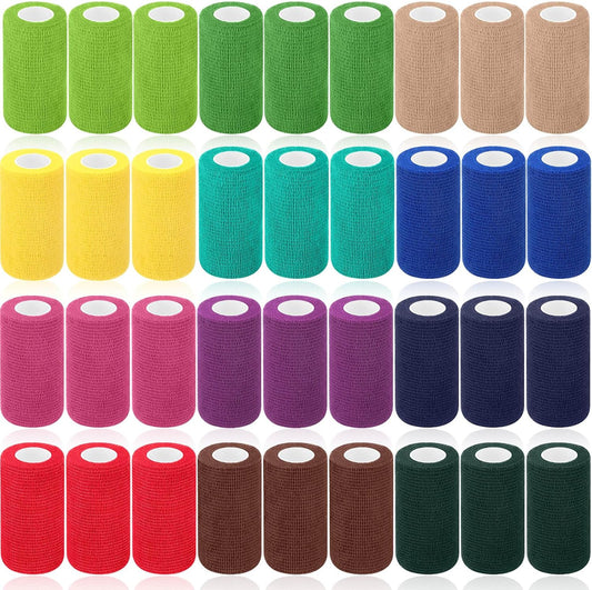 Treela 36 Pcs Self Adherent Bandage 4" X 5 Yard Wrap Breathable Cohesive Bandage Elastic Adhesive Tape for Stretch Athletic Sports Wrist Ankle(Classic Color)