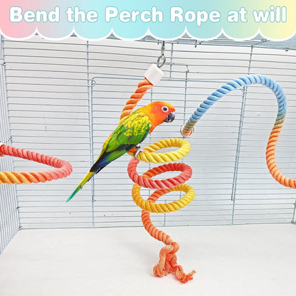 BNOSDM 3 Pcs Rope Perches for Bird Cages Gradient Sunset Color Bendable Climbing Rope Ladders & Swings Birds Cage Accessories Toy for Parakeets, Budgies, Cockatiels, Conures, Lovebirds