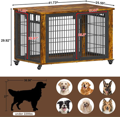 EasyCom 41" for Training Moveable XL Dog Crate, Large Dog Crate Furniture with Top-Access Teasing/Feeding Doors, Chew-Resistant Dog Kennel Indoor Furniture for Medium and Large Dogs