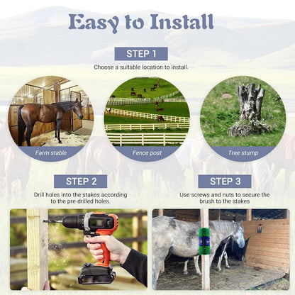 Livestock Scratching Brush, 17.5 x 7.8 Inch Goat Brushes for Grooming, Horse Brushes for Shedding, Livestock Brush with 4 Screws Great for Horse, Elk, Cattle, Pig, Sheep（Green）